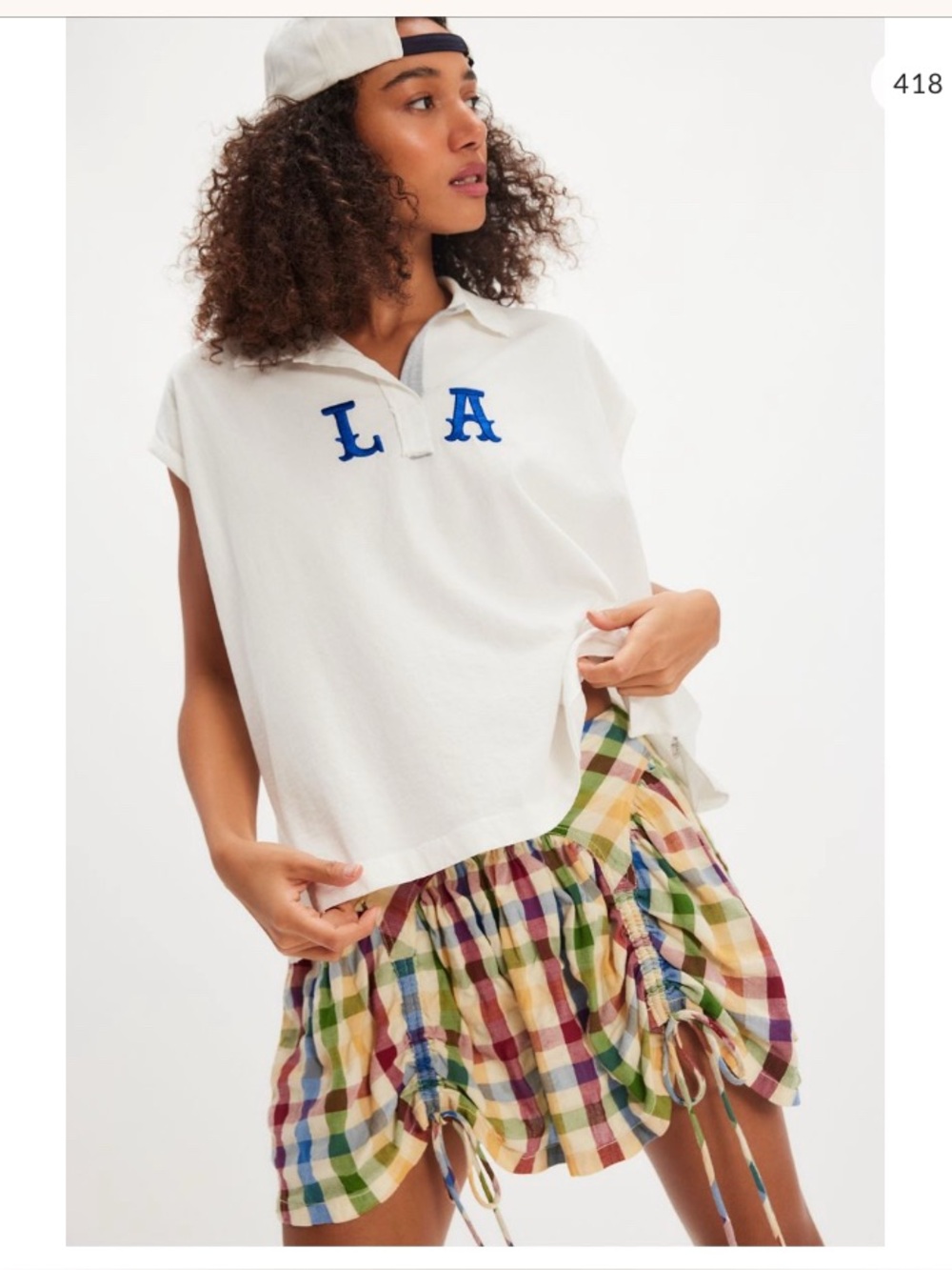 LA Embroidered Short Sleeve Polo Tee White Blue XL Free People See description